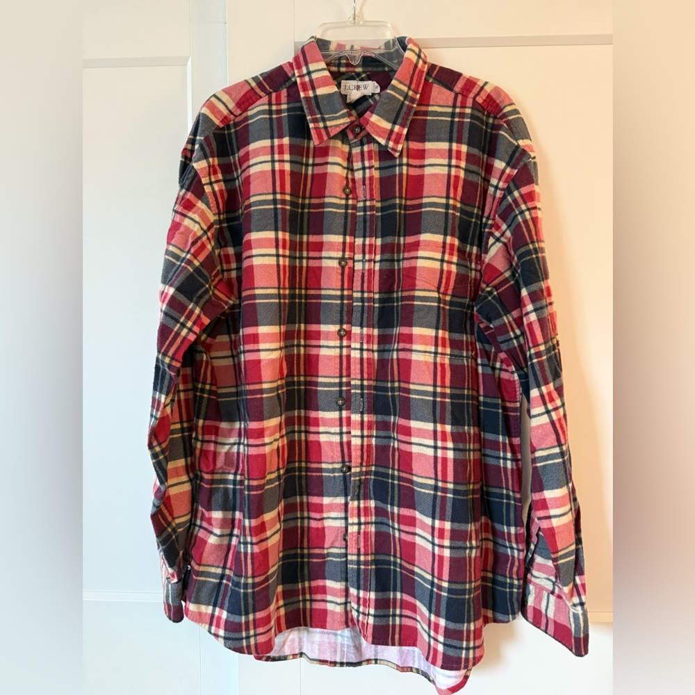 Men's J.Crew Red Plaid Flannel Shirt sz L Ranch Outdoor Chore Work